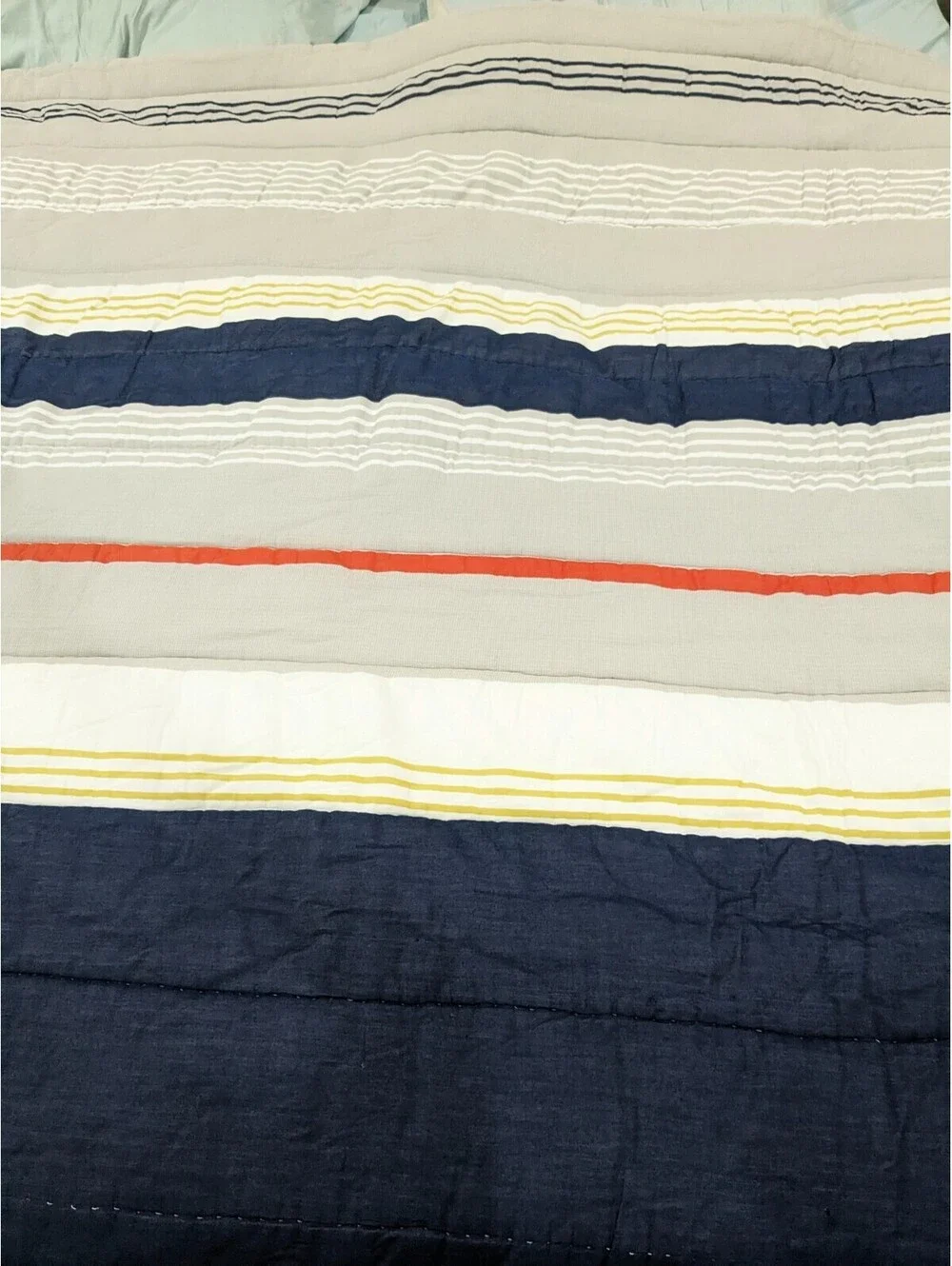 Pottery Barn Teen Wyatt Stripe Comforter Full Queen blanket blue denim orange